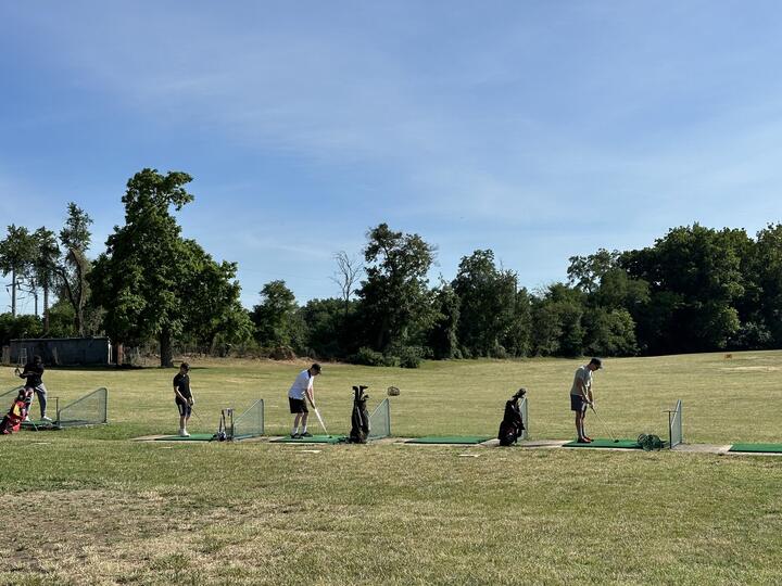 The driving range on tournament morning